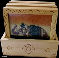 Manufacturers Exporters and Wholesale Suppliers of Wooden Gems Stone Painting Coaster Set Jaipur Rajasthan