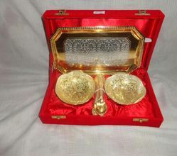 Brass Two Tone Set with Spoons and Tray Gold Plated