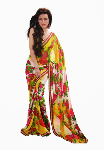 Manufacturers Exporters and Wholesale Suppliers of Yellow Multi Saree SURAT Gujarat