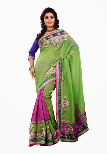 Manufacturers Exporters and Wholesale Suppliers of Sea Green Pink Silk Saree SURAT Gujarat