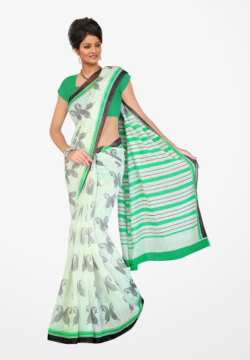 Manufacturers Exporters and Wholesale Suppliers of White Sea Green Silk Saree SURAT Gujarat