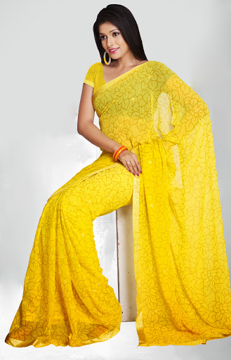 Manufacturers Exporters and Wholesale Suppliers of Yellow Colored Georgette Saree SURAT Gujarat