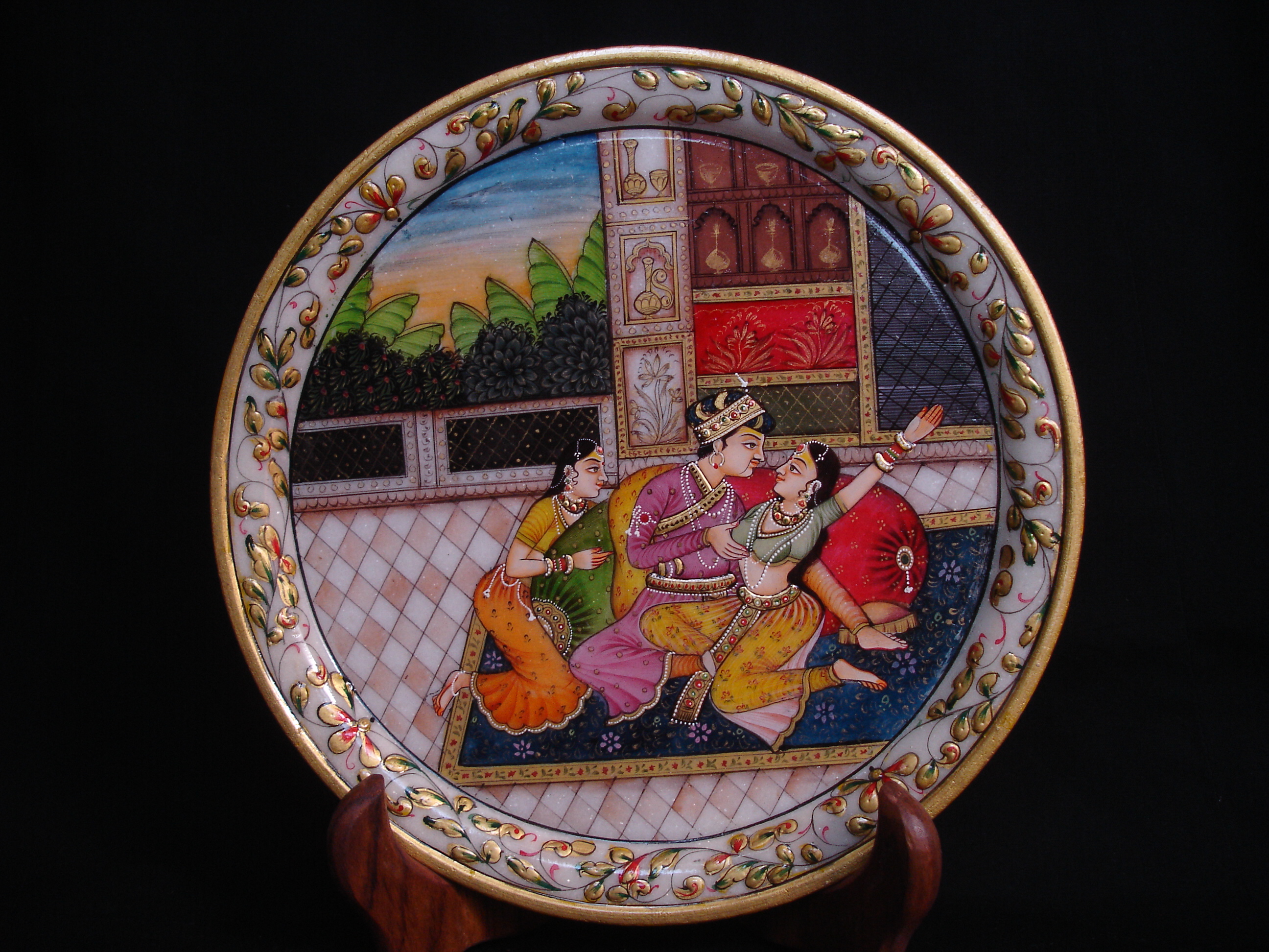 Manufacturers Exporters and Wholesale Suppliers of Marble Plate Mugal  Portrait  With Gold Work Jaipur Rajasthan