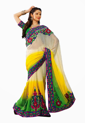 Manufacturers Exporters and Wholesale Suppliers of White Yellow Green Saree SURAT Gujarat