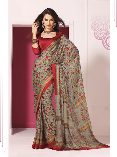 Manufacturers Exporters and Wholesale Suppliers of Grey Multi Chiffon Saree SURAT Gujarat