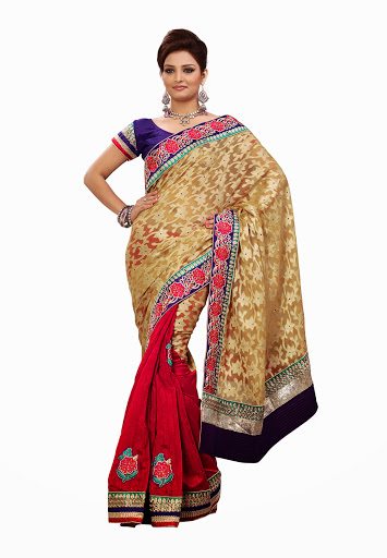 Manufacturers Exporters and Wholesale Suppliers of Cream Red Saree SURAT Gujarat