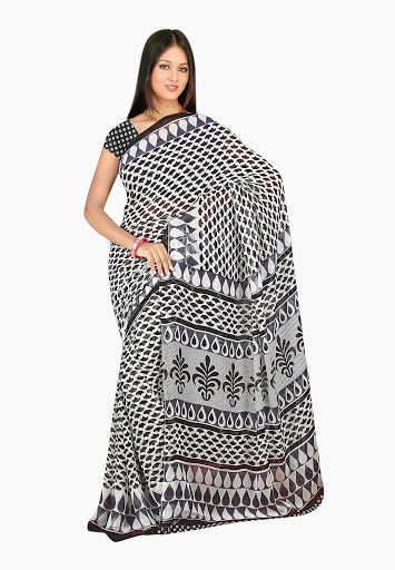 Manufacturers Exporters and Wholesale Suppliers of White Black Saree SURAT Gujarat