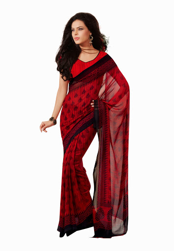Manufacturers Exporters and Wholesale Suppliers of Red Black Colored Georgette Saree SURAT Gujarat