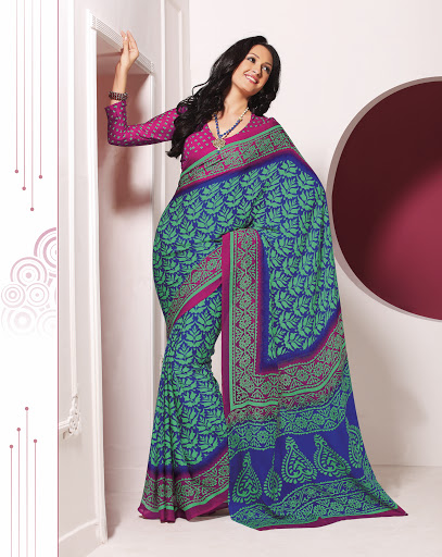 Manufacturers Exporters and Wholesale Suppliers of Blue Green Georgette Saree SURAT Gujarat