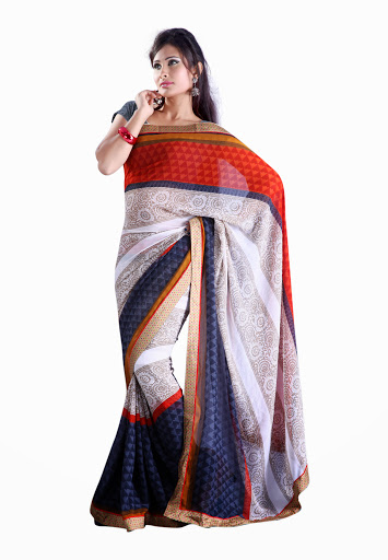 Manufacturers Exporters and Wholesale Suppliers of Red White Blue Saree SURAT Gujarat