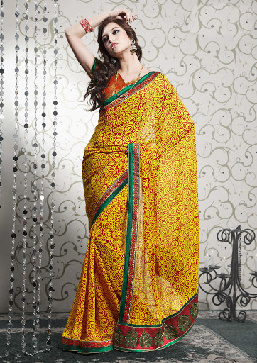 Manufacturers Exporters and Wholesale Suppliers of Yellow Maroon Saree SURAT Gujarat