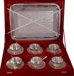 Brass Tea Cup Set with Spoon and Tray Silver Plated Manufacturer Supplier Wholesale Exporter Importer Buyer Trader Retailer in Moradabad Uttar Pradesh India
