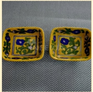 Blue Pottery Sq. Tray set of 2 pcs Yellow Blue Manufacturer Supplier Wholesale Exporter Importer Buyer Trader Retailer in Indore Madhya Pradesh India