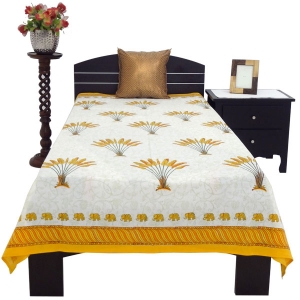 Block Printed Mughal Leaf Yellow Single Cotton Bed Cover