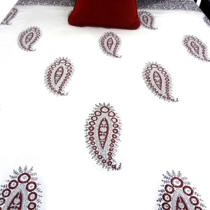 Block Printed White Single Cotton Bed Cover