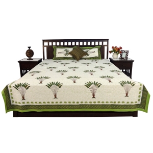 Block Printed Green Double Cotton Bed Cover Set