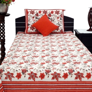 Poinsettia Block Printed Red Single Cotton Bed Cover