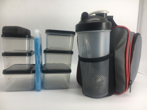 Insulated Large Cooler Bag Kits With 6 Food Container Ice Pack Pill Box And Shaker Bottle