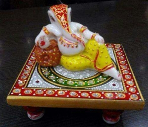 Marble Chowki With Resin Ganesh