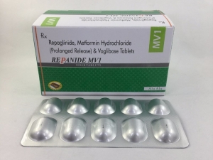 REPANIDE MV1 TAB (Repaglinide 1 mg + Metformin 500 mg (Prolonged Release)+ Voglibose 0.2 mg) Manufacturer Supplier Wholesale Exporter Importer Buyer Trader Retailer in Jabalpur Madhya Pradesh India