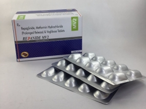 REPANIDE MV2 TAB(Repaglinide 2 mg  + Metformin 500 mg (Prolonged Release)+Voglibose 0.2 mg) Manufacturer Supplier Wholesale Exporter Importer Buyer Trader Retailer in Jabalpur Madhya Pradesh India