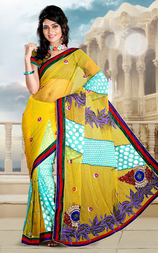 Manufacturers Exporters and Wholesale Suppliers of Yellow Turquoise Saree SURAT Gujarat