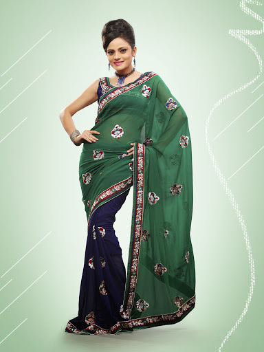 Manufacturers Exporters and Wholesale Suppliers of Green Navy Blue Saree SURAT Gujarat