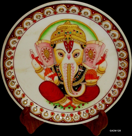 Manufacturers Exporters and Wholesale Suppliers of Marble Ganesh Ji Painting Plate Jaipur Rajasthan