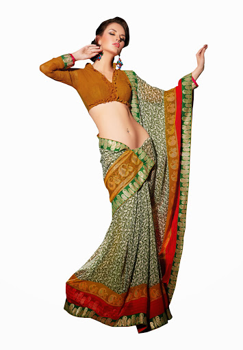 Manufacturers Exporters and Wholesale Suppliers of Green White Saree SURAT Gujarat