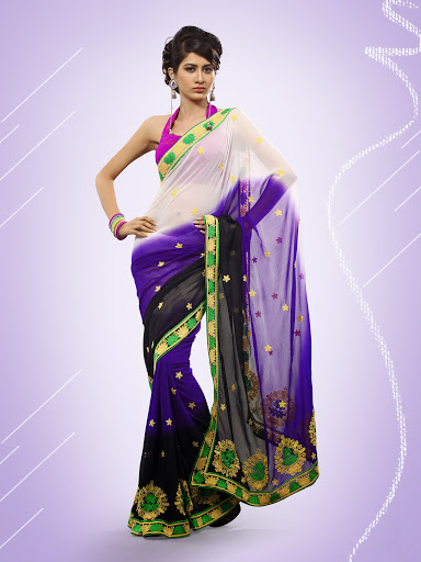 Manufacturers Exporters and Wholesale Suppliers of Purple White Black Saree SURAT Gujarat