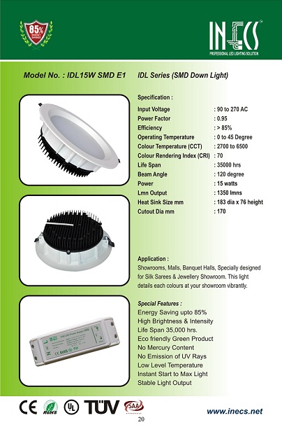 Manufacturers Exporters and Wholesale Suppliers of Model No IDL15W SMD E Kollam Kerala