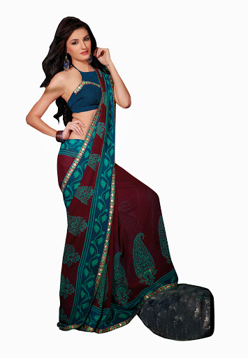 Manufacturers Exporters and Wholesale Suppliers of Maroon Turquoise Saree SURAT Gujarat