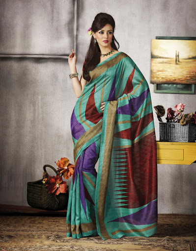 Manufacturers Exporters and Wholesale Suppliers of Turquoise Purple Brown Silk Saree SURAT Gujarat