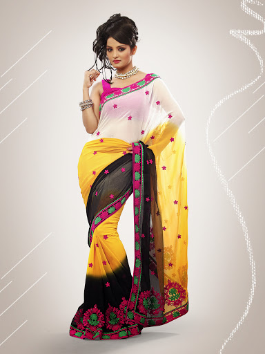 Manufacturers Exporters and Wholesale Suppliers of Yellow White Black Saree SURAT Gujarat