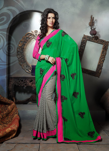 Manufacturers Exporters and Wholesale Suppliers of Green Black Saree SURAT Gujarat