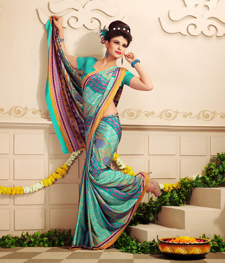 Manufacturers Exporters and Wholesale Suppliers of Turquoise Yellow Pink Saree SURAT Gujarat