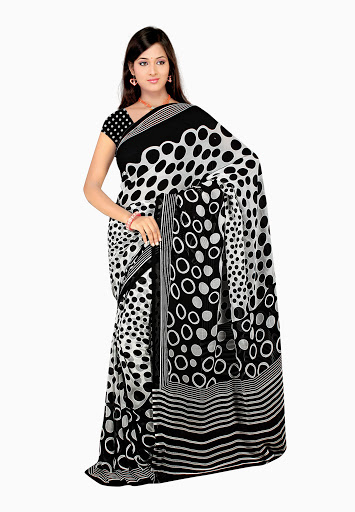 Manufacturers Exporters and Wholesale Suppliers of White Black Saree SURAT Gujarat