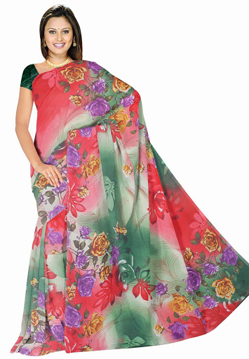 Manufacturers Exporters and Wholesale Suppliers of Red Teal Weightless Saree SURAT Gujarat