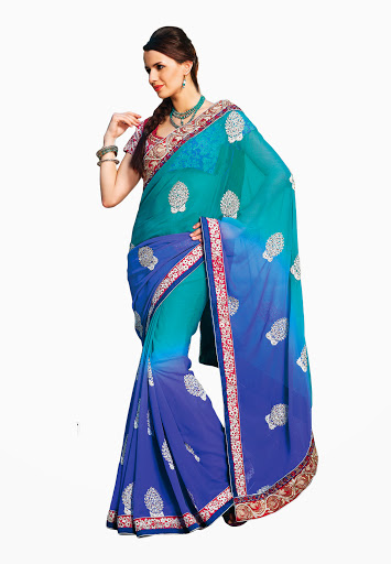 Manufacturers Exporters and Wholesale Suppliers of Blue Teal Saree SURAT Gujarat