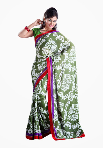 Manufacturers Exporters and Wholesale Suppliers of Olive Green White Saree SURAT Gujarat