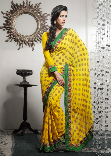 Manufacturers Exporters and Wholesale Suppliers of Yellow Green Saree SURAT Gujarat