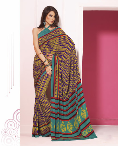 Manufacturers Exporters and Wholesale Suppliers of Yellow Teal Saree SURAT Gujarat