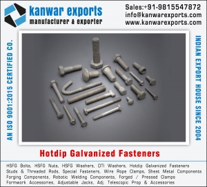 Hotdip Galvanized Fasteners manufacturers exporters in India Ludhiana https://www.kanwarexports.com +91-9815547872 Manufacturer Supplier Wholesale Exporter Importer Buyer Trader Retailer in Ludhiana Punjab India