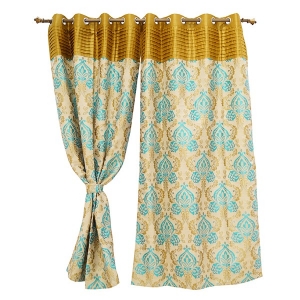 Damask Print Horizontal Pleat Blue and Green Door Curtain Manufacturer Supplier Wholesale Exporter Importer Buyer Trader Retailer in Panaji Goa India